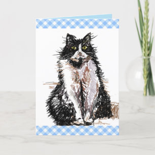 Tuxedo Cat Cute Drawing Black and White Cats Card