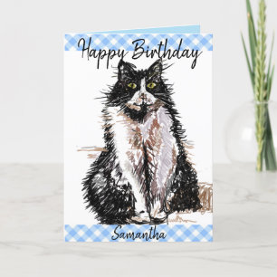 Tuxedo Cat Cute Drawing Black and White Cats Card