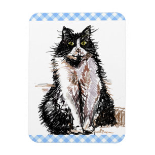 Tuxedo Cat Cute Drawing Black and White Cats Magnet