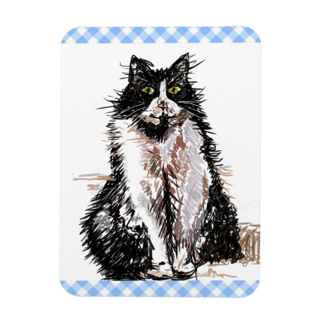 Tuxedo Cat Cute Drawing Black and White Cats Magnet (Vertical)