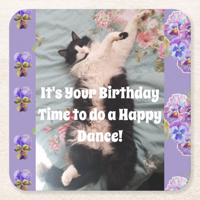 Tuxedo Cat Cute Funny Cats Happy Birthday Coasters (Front)