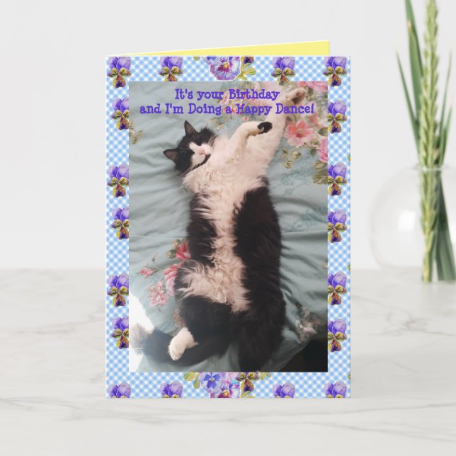 Tuxedo Cat Cute Funny Happy Dance Cats Viola Card (Front)
