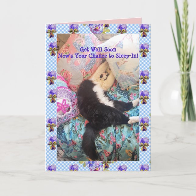 Tuxedo Cat Cute Funny Sleeping Cats Get Well Card (Front)