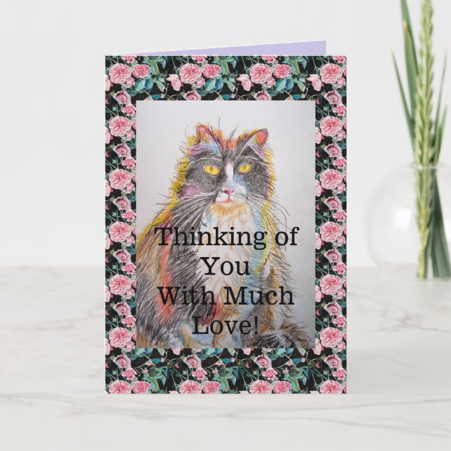 Tuxedo Cat Cute Funny Thinking of You Card (Front)
