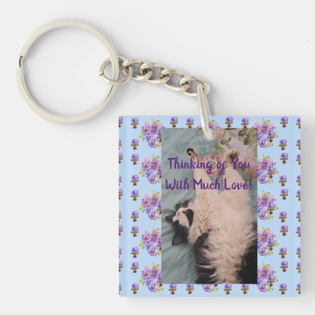 Tuxedo Cat Cute Funny Thinking of You Love Keyring (Front)
