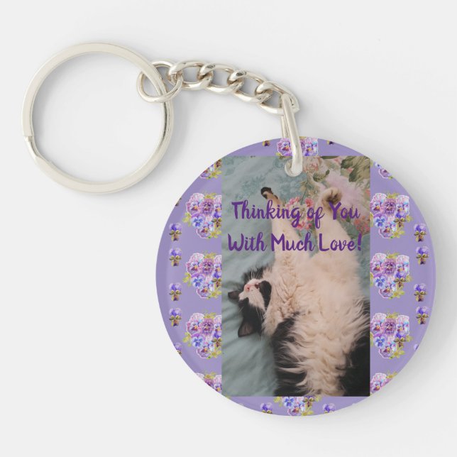 Tuxedo Cat Cute Funny Thinking of You Love Keyring (Front)
