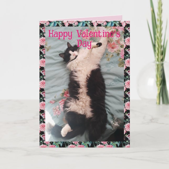 Tuxedo Cat Cute Funny Valentines Day Happy Dance Card (Front)