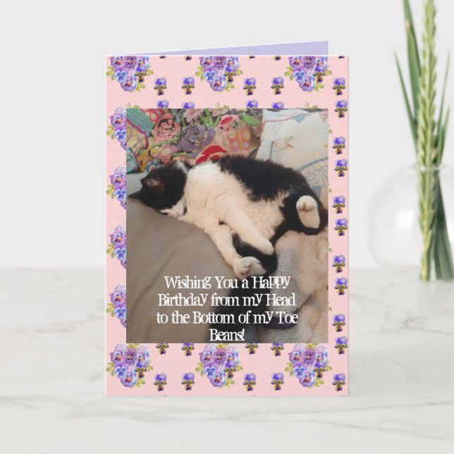 Tuxedo Cat Cute Happy Birthday Toe Beans Card (Front)