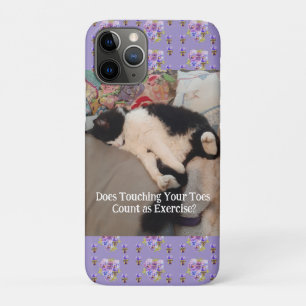 Tuxedo Cat Cute Happy Birthday Touching Toes Card iPhone 11 Pro Case