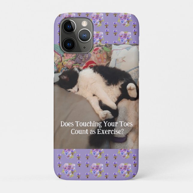 Tuxedo Cat Cute Happy Birthday Touching Toes Card Case-Mate iPhone Case (Back)