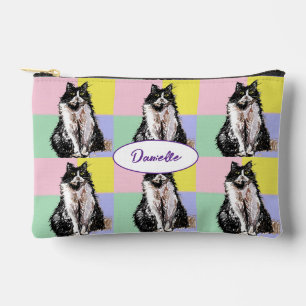 Tuxedo Cat Cute Pastel Colours Black Cats Girls Accessory Pouch