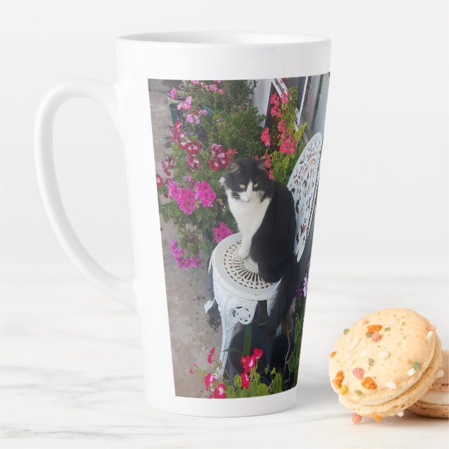 Tuxedo Cat Cute Pretty Flowers Cats Birthday  Latte Mug (In Situ)