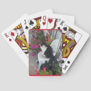 Tuxedo Cat Cute Pretty Flowers Cats Birthday  Playing Cards