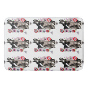 Tuxedo Cat Cute Pretty Flowers Cats Watercolor Bath Mat