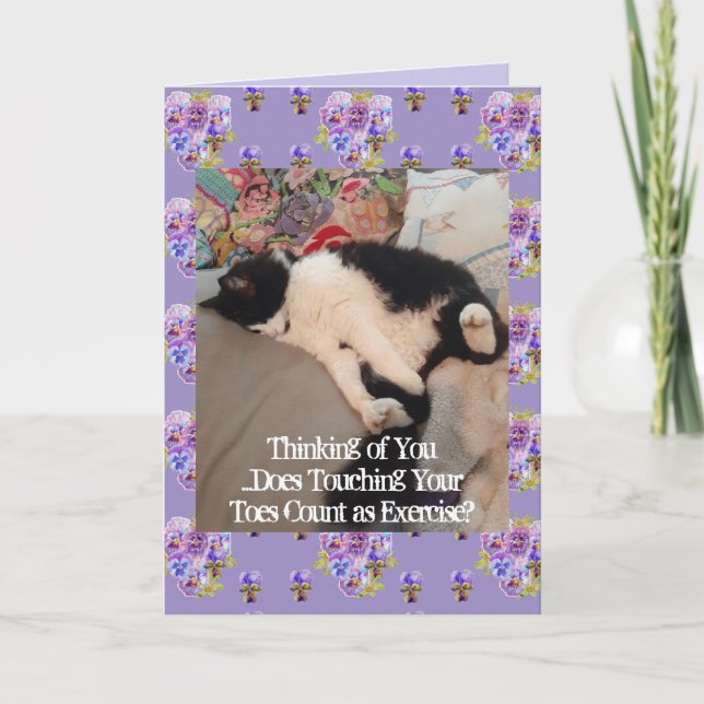 Tuxedo Cat Cute Thinking of You Touching Toes Card (Front)