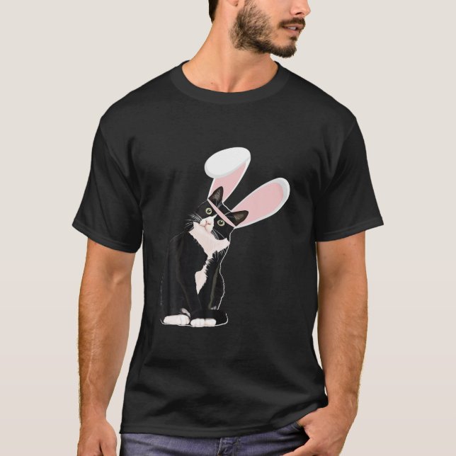 Tuxedo Cat Easter Bunny With Ears Pajamas Women Me T-Shirt (Front)