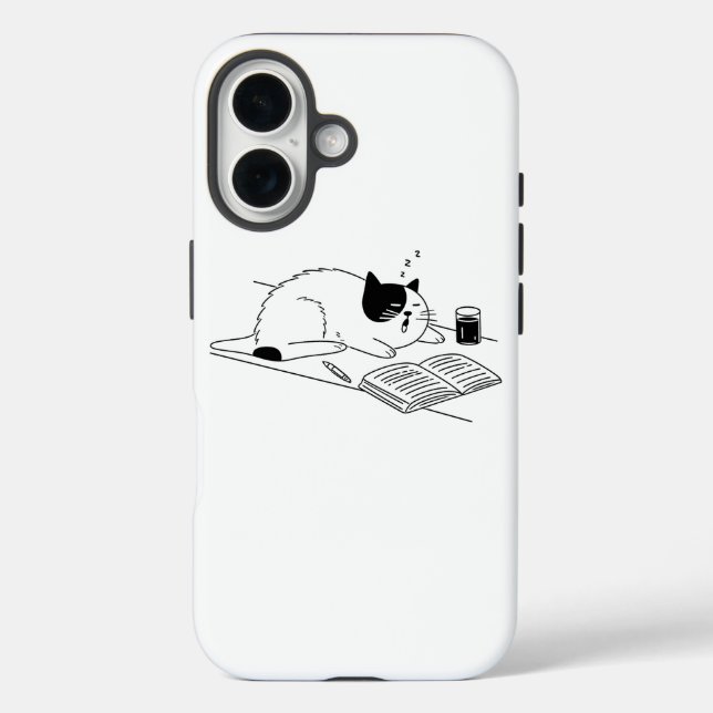 Tuxedo Cat Falling Asleep While Studying Books Case-Mate iPhone Case (Back)
