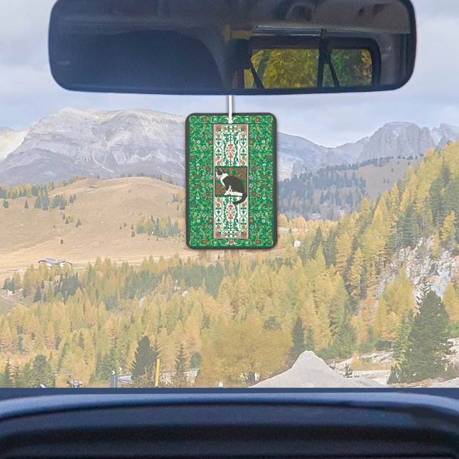 Tuxedo Cat Fancy Design Green Air Freshener (Tuxedo Black and White Cat on Fancy Green Design Car or Home Air Freshener)