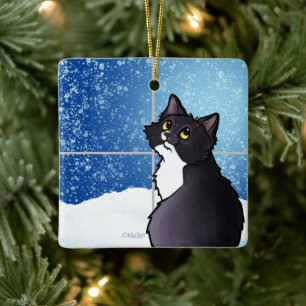 Tuxedo Cat Fenêtre Ornement en céramique