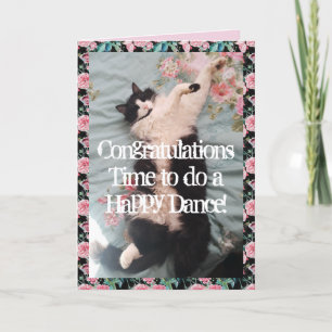 Tuxedo Cat Funny Congratulations Happy Dance Card