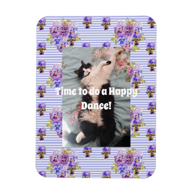 Tuxedo Cat Funny Cute Floral Happy Dance Magnet (Vertical)