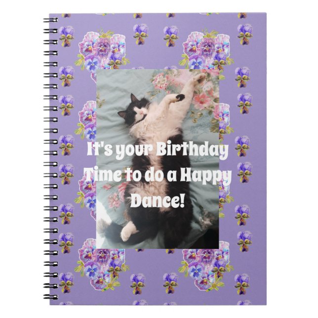 Tuxedo Cat Funny Cute Floral Purple Notebook (Front)