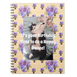 Tuxedo Cat Funny Cute Floral Purple Notebook