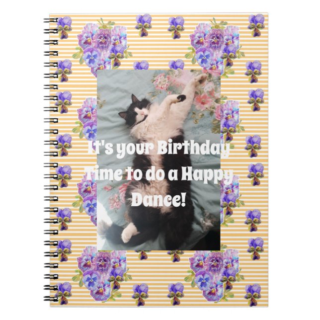 Tuxedo Cat Funny Cute Floral Purple Notebook (Front)
