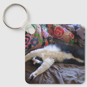 Tuxedo Cat Funny Mexican Wave Cute Birthday Key Ri Keychain