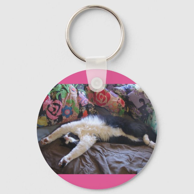 Tuxedo Cat Funny Mexican Wave Cute Birthday Keychain (Front)