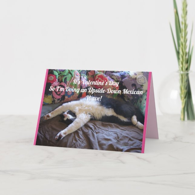 Tuxedo Cat Funny Mexican Wave Cute Valentine's Day Card (Front)