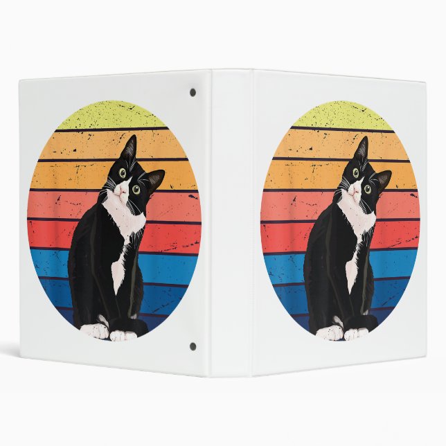 Tuxedo Cat Gift Retro Colours for Animal Lovers Binder (Background)