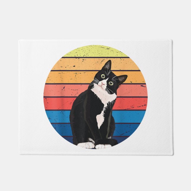 Tuxedo Cat Gift Retro Colours for Animal Lovers Doormat (Front)