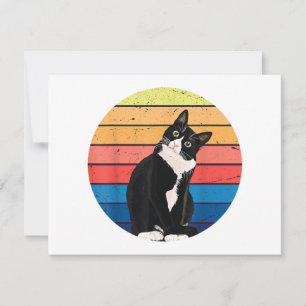 Tuxedo Cat Gift Retro Colours for Animal Lovers Holiday Card