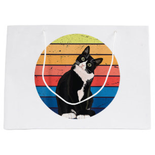 Tuxedo Cat Gift Retro Colours for Animal Lovers Large Gift Bag