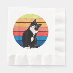 Tuxedo Cat Gift Retro Colours for Animal Lovers Napkin