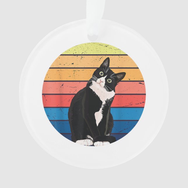 Tuxedo Cat Gift Retro Colours for Animal Lovers Ornament (Front)