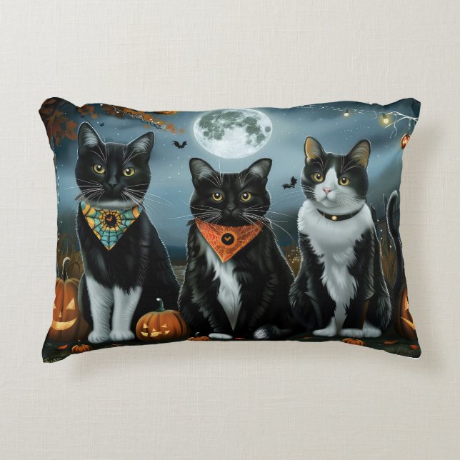 Tuxedo Cat Halloween Spooky Accent Pillow (Front)