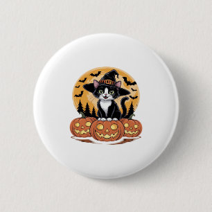 Tuxedo Cat Halloween Witch Cute Pumpkins Essential 2 Inch Round Button