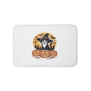 Tuxedo Cat Halloween Witch Cute Pumpkins Essential Bath Mat