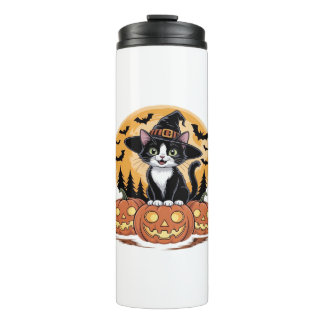 Tuxedo Cat Halloween Witch Cute Pumpkins Essential Thermal Tumbler