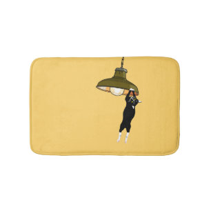 Tuxedo Cat Hanging on Lamp Bath Mat