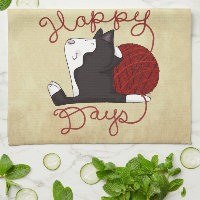 Tuxedo Cat- Happy Days Kitchen Towel (Folded)