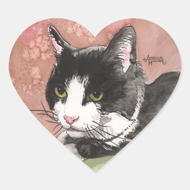 Tuxedo Cat Heart Sticker (Front)