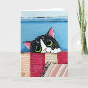 Tuxedo Cat Hiding Cat Art Greeting Card