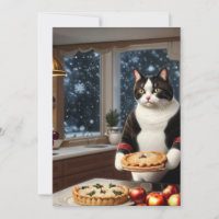 Tuxedo Cat Holding a Christmas Pie