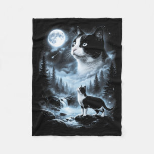 Tuxedo Cat Howling At Moon 90s Retro Fleece Blanket