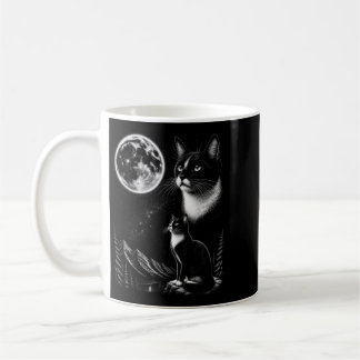 Tuxedo Cat Howling To The Moon 90s Retro Coffee Mug