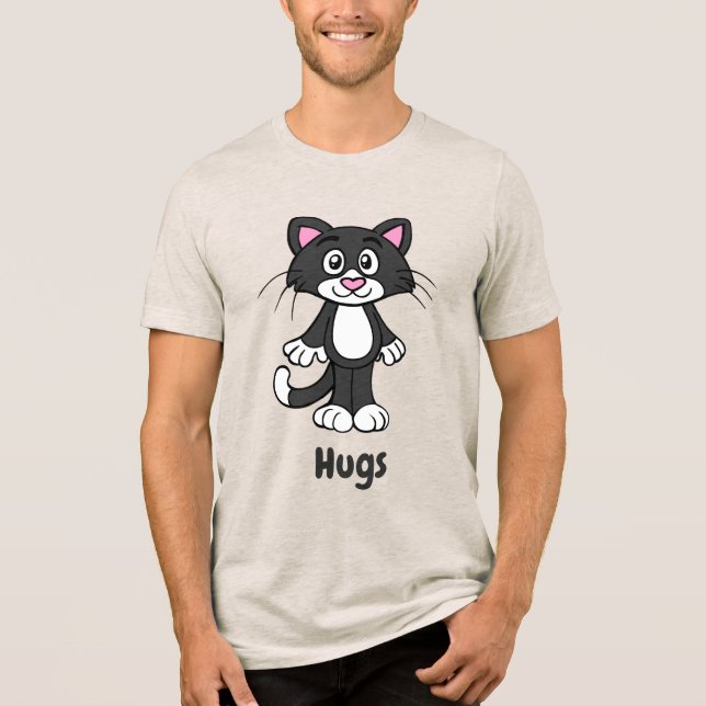 Tuxedo cat hugs tee shirt (Front)
