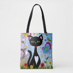 Tuxedo Cat In A Garden Abstract Art Tote Bag